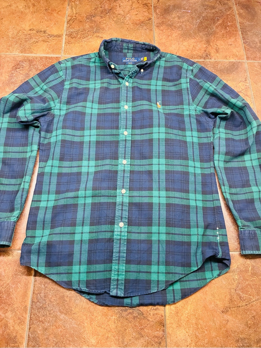 Polo by Ralph Lauren Navy and Green Plaid Button-Down Shirt